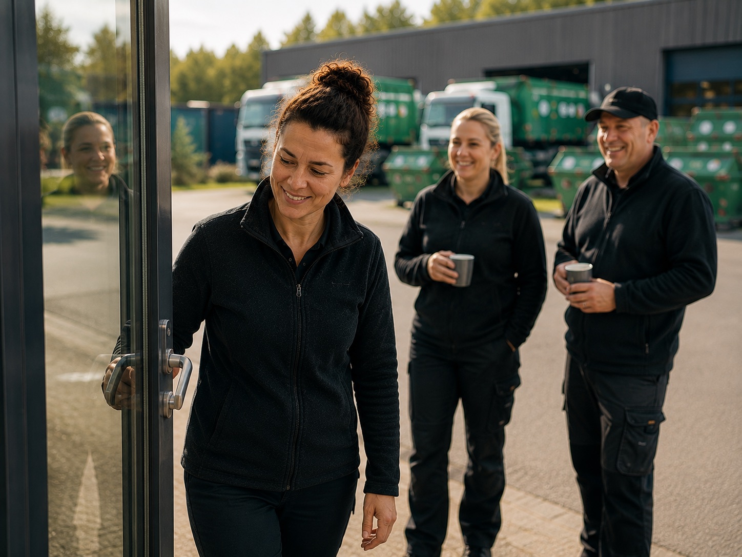Containerdienst-Büro mit Blick auf den Hof
